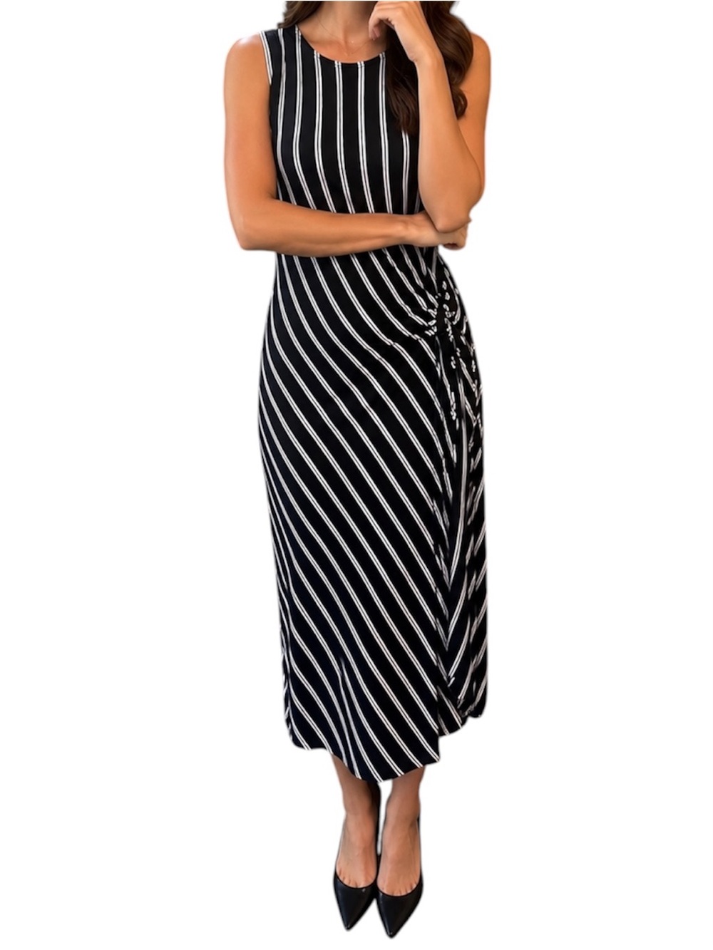 🆕 Robbie Bee Black & White Striped Maxi Dress Size Large